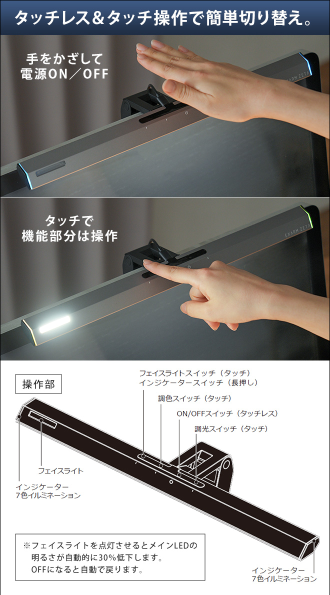 モニターライト ゲーミングライト 日本製 EXARM ZETA エグザーム ゼータ イグザーム デスクライト LEDライト モニター掛け式ライト  EXZ-1500 スクリーンバー | セレクトショップ・AQUA（アクア）