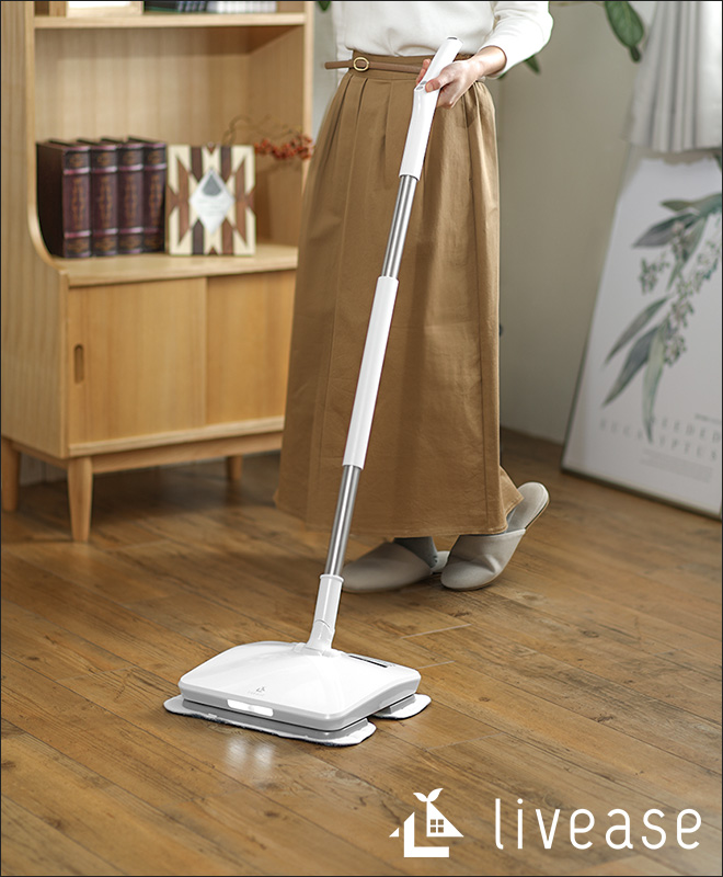電動モップ コードレス リヴィーズ コードレス電動モップ（水スプレー機能付き) 自走式 充電式 水拭き 床拭き 雑菌99％以上除去 除菌 掃除  ホワイト 白