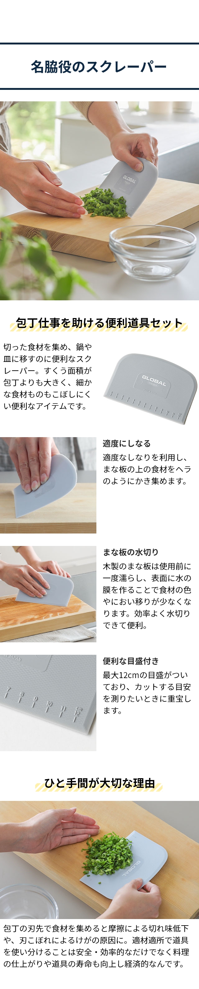 GLOBAL (グローバル) ミニチョッパープレイン 8cm GS-200、カッティングボードD型 25cm、GLOBALスクレーパー （グレー）(GKW-01)セット