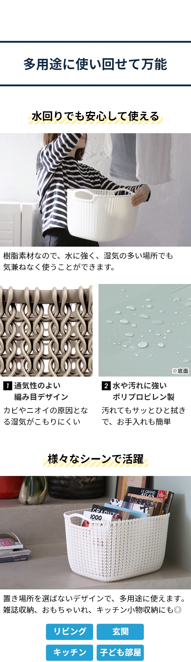 CURVER (カーバー) ニットスクエアバスケット 19L (Knit)