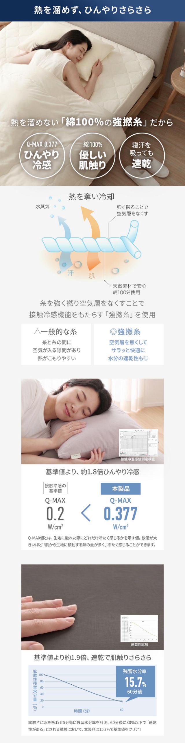 yucuss (ユクスス) さらっとひんやり 綿100％ リバーシブル 枕カバー 2枚セット